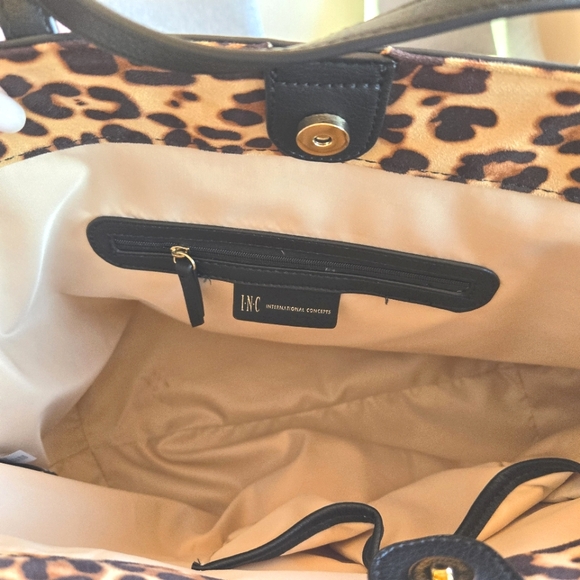 🏷️INC 2PC Zoiey Large Black Tote Plus Bonus Leopard Shoulder Bag - Picture 8 of 13